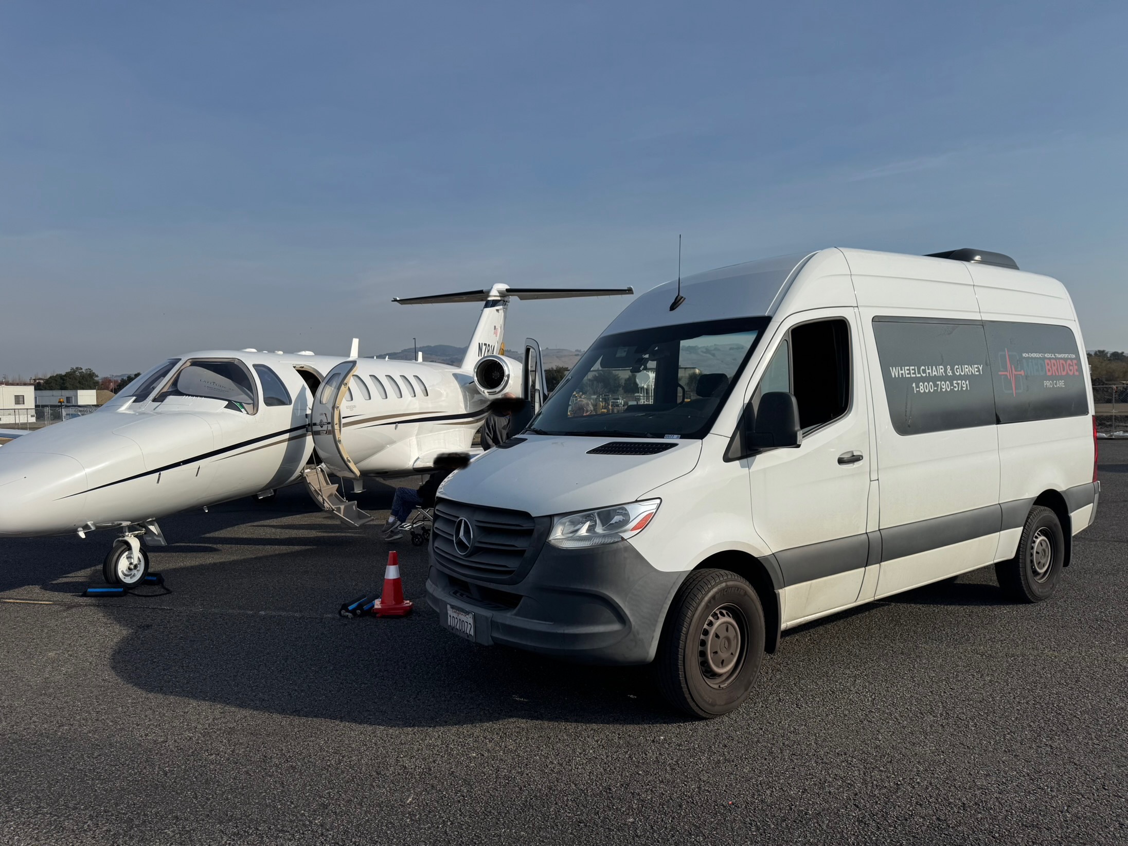 Long-distance medical transportation vehicle on the road